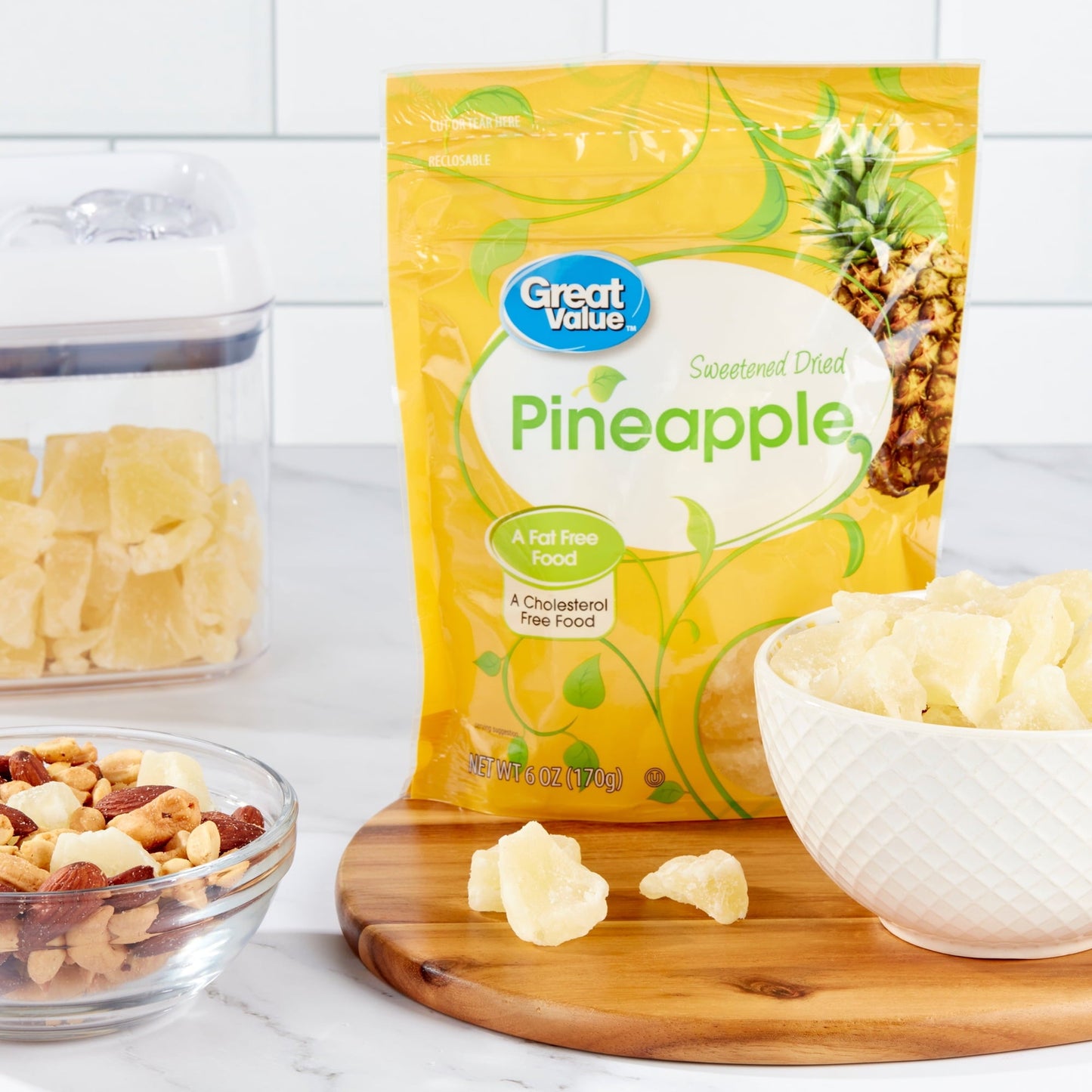 (4 pack) Great Value Sweetened Dried Pineapple, 6 oz