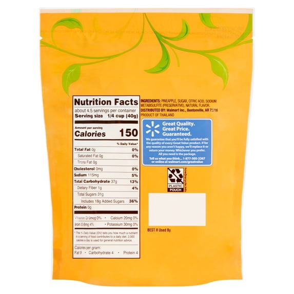 (4 pack) Great Value Sweetened Dried Pineapple, 6 oz